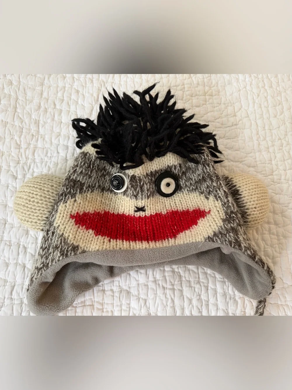 deLux Brand Adult Sock Monkey Knit Hat With Ear Flaps and Mittens Set
